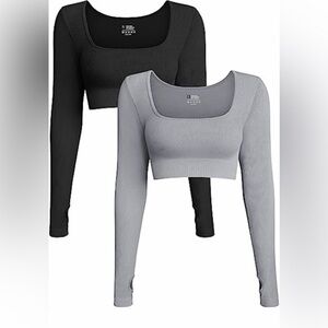 OQQ Seamless Ribbed Crop Tops - Pack of 2 GREY&BLACK